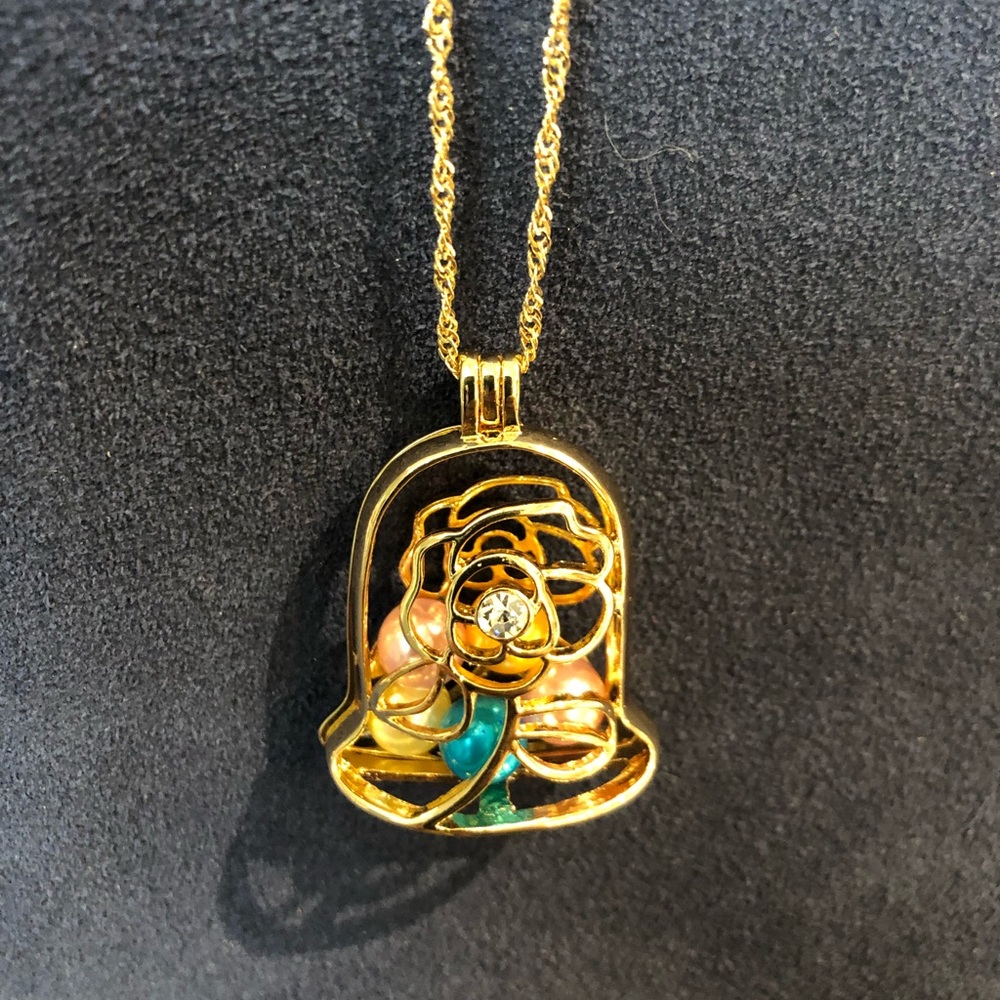 SALE! Disney inspired Rose pearl cage necklace
